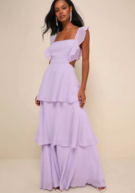 Lulus Elegant Event Ruffled Tie-Back Tiered Maxi Dress