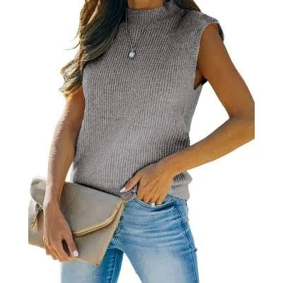 Coolmee Women's Sleeveless Mock Neck Knit Sweater Vest