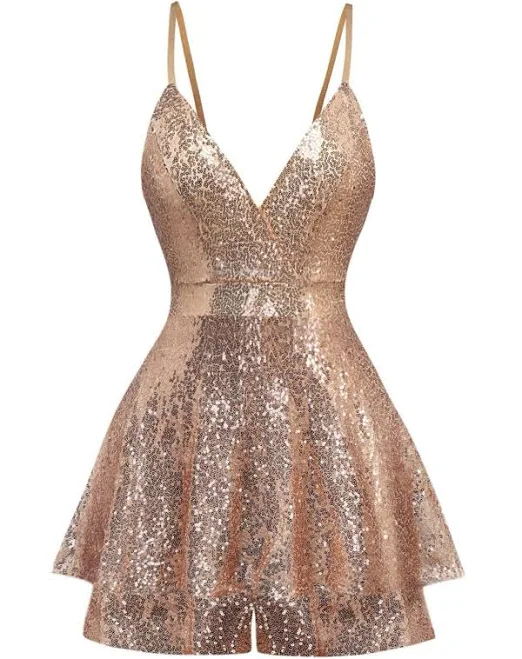 Women's Sequined Strappy V-Neck Romper