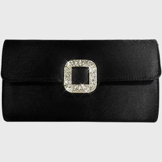 Elegant Satin Clutch Bag with Rhinestone Buckle