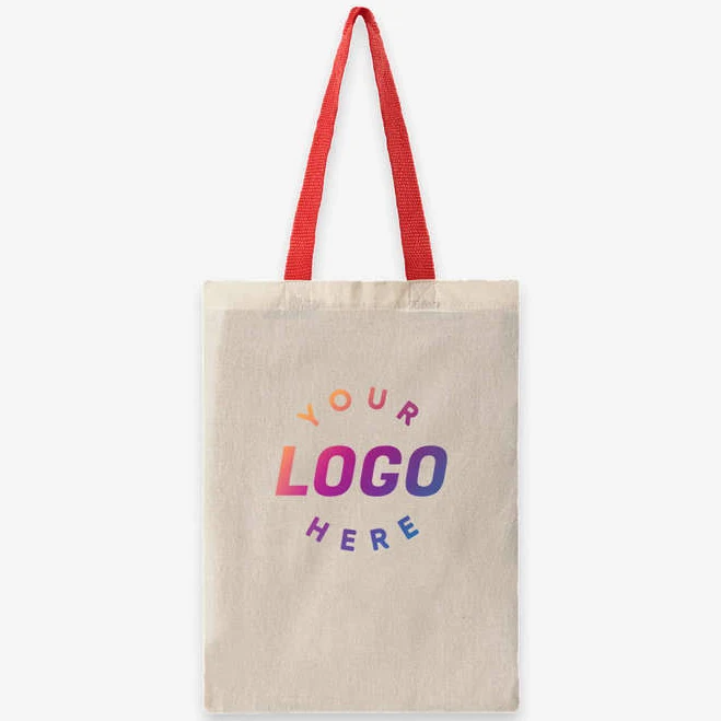 Sample - Lightweight Contrast Handles Cotton Canvas Tote Bag - Natural Red