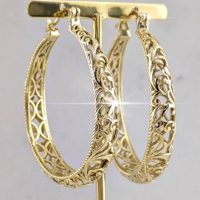 Lightweight Filigree Hoop Earrings