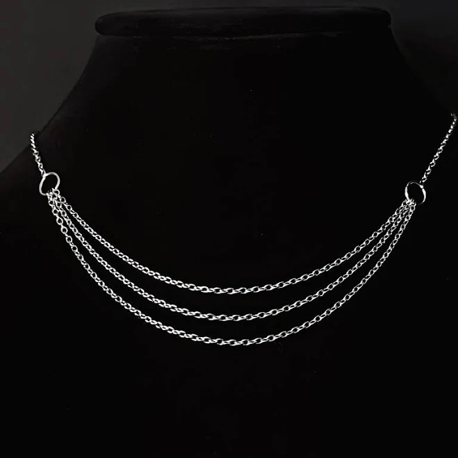 Stainless Steel Triple Chain Choker Necklace