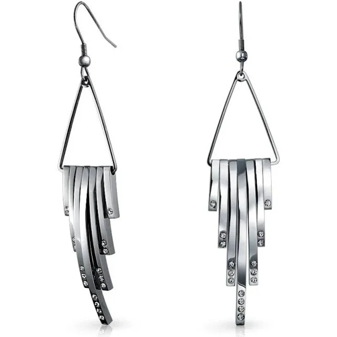 Bling Jewelry Women's Geometric Art Deco Stainless Steel Crystal Dangle Earrings