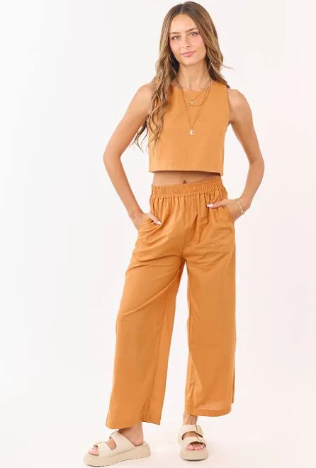 Cropped Tank Top and Wide Leg Pants Set