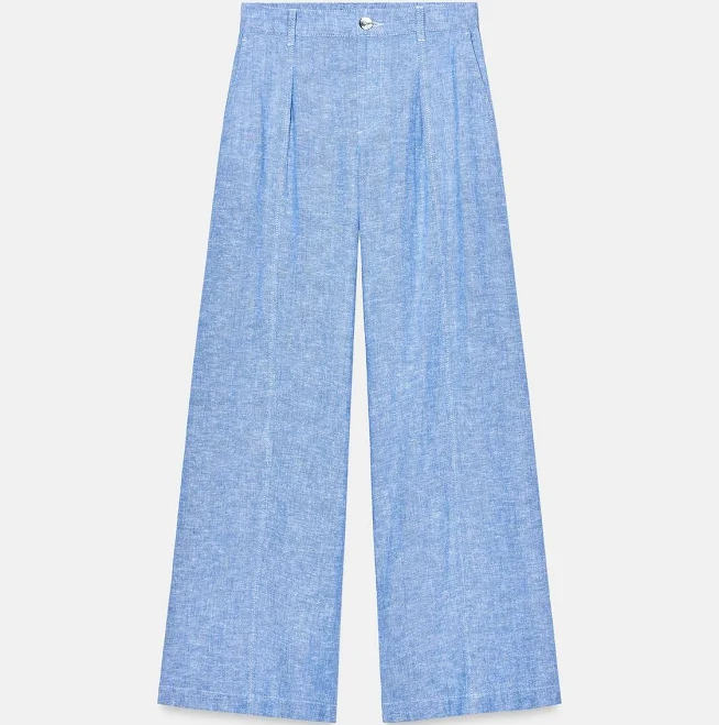 Zara Wide Leg Linen Pleated Pants Set