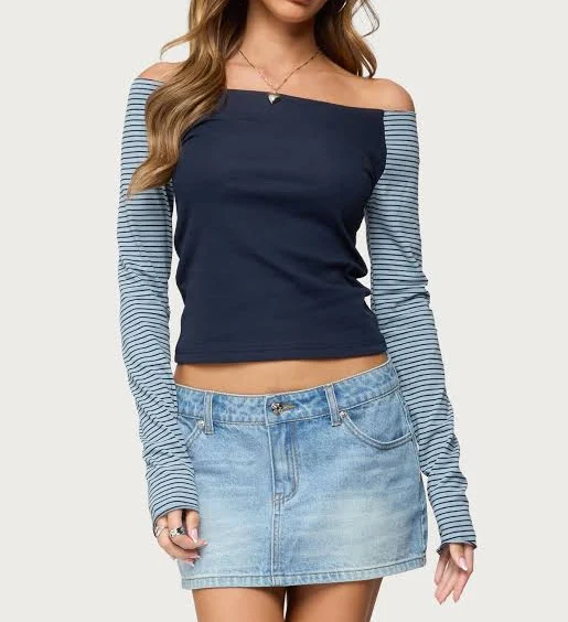 Edikted Women's Rion Contrast Striped Off-Shoulder Top