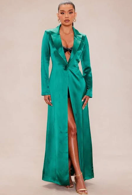 Fashion Nova Deana Satin Maxi Blazer