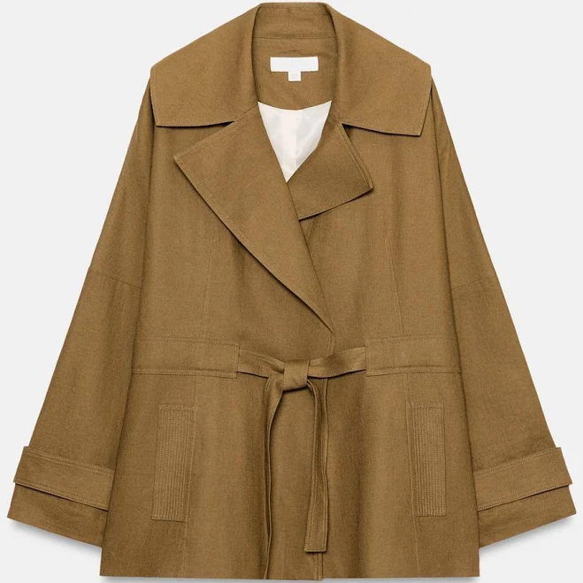Zara Linen Belted Trench Jacket