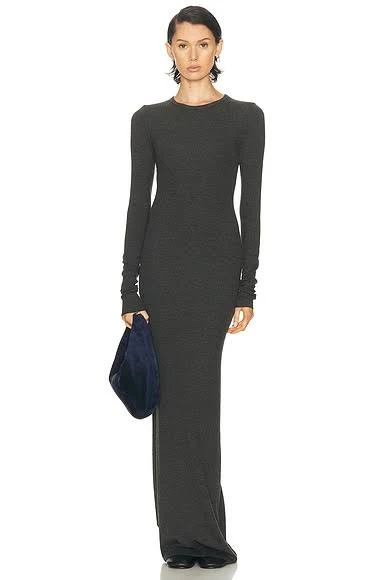 Eterne Long Sleeve Crewneck Maxi Dress