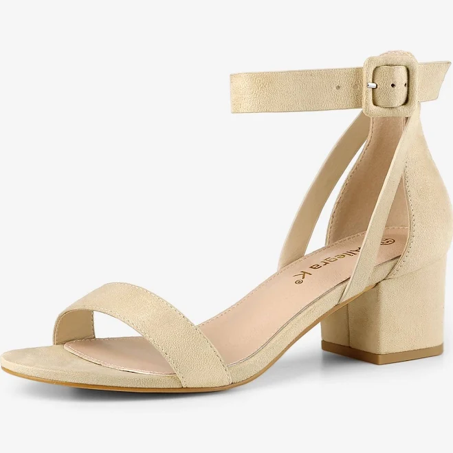 Faux Suede Ankle Strap Block Low Heel Sandals