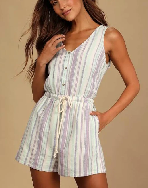 Lulus Cotton Striped Drawstring Romper