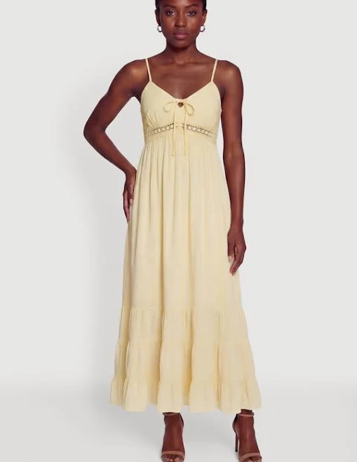 Women's Tie Front Keyhole Tiered Maxi Dress