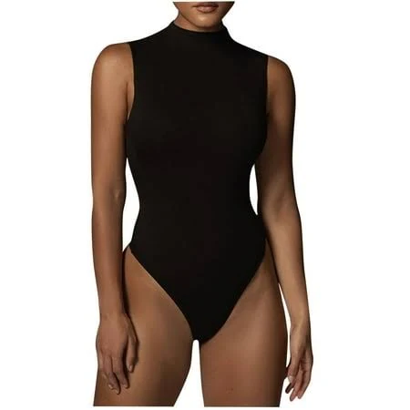 Women's Slim Fit Mock Turtle Neck Bodysuit Tank Tops