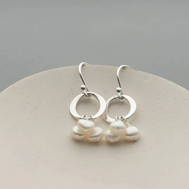 Argentium Silver Freshwater Pearl Dangle Earrings