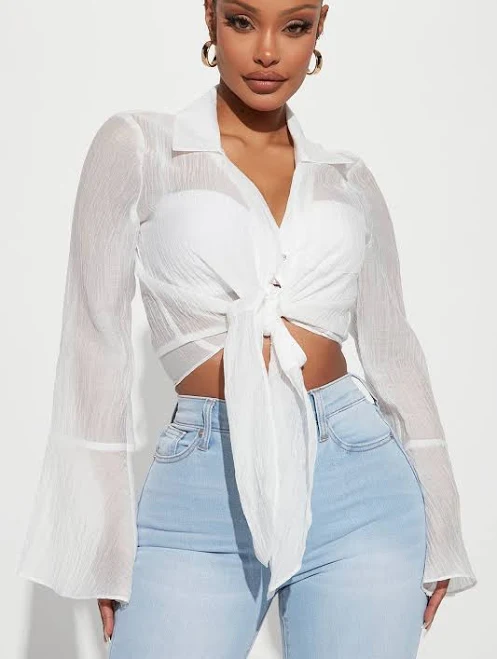 Fashion Nova Camisa Top Stephania Cropped Tie Front Blouse