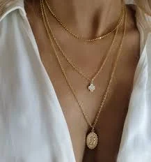 Gold Layered Necklace Set, Clover & Coin Pendants, Vintage Style
