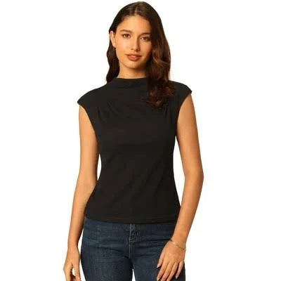 Women's Sleeveless Slim Fit Mock Neck Blouse