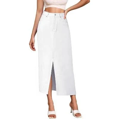 LEVEN Women's Stretch Denim Maxi Skirt