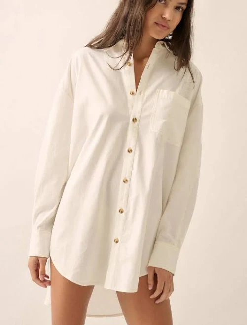 Moving Forward Oversize Button-Up Mini Shirt Dress
