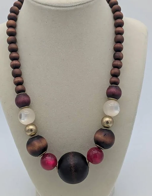 Rustic Bohemian Wooden Beaded Necklace