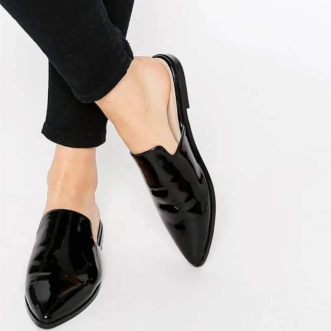 Women's Patent Leather Pointy Toe Mule Loafers