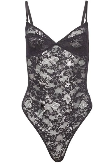 Fleur Du Mal Le Stretch Lace Bodysuit in Black at Nordstrom, Size Large
