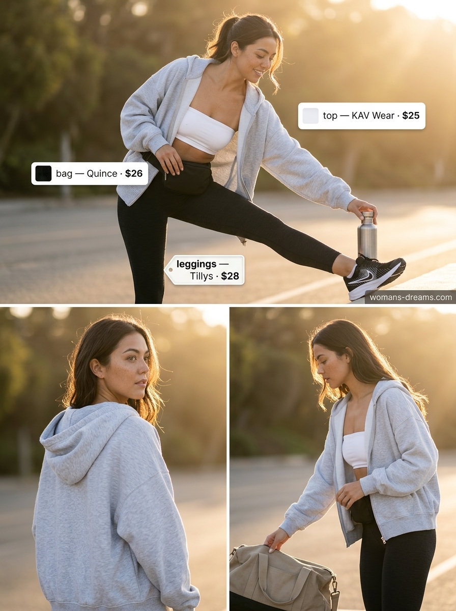 Summer bandeau top for women 2026 styled with athletic leggings, an oversized hoodie, and sneakers for athleisure.