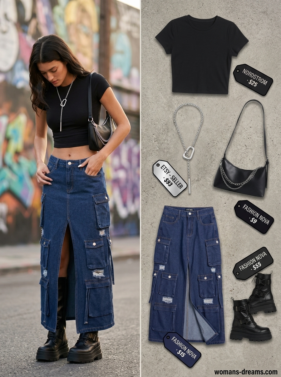 Effortless Denim Skirt 2026 Effortless summer denim skirt outfit with a graphic tee, flat slides, and canvas tote.