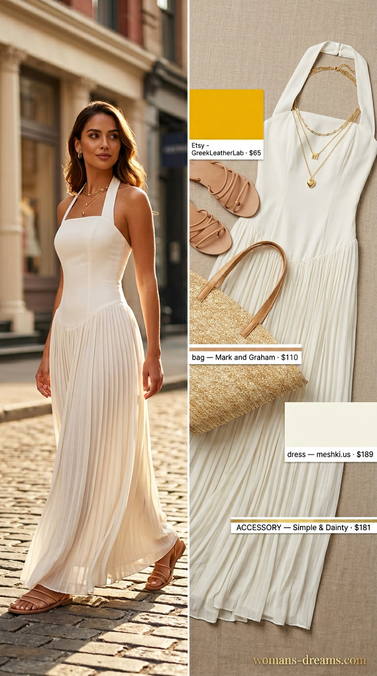 White halter neck maxi dress for summer Halter Neck outfits 2026 beach vacation.