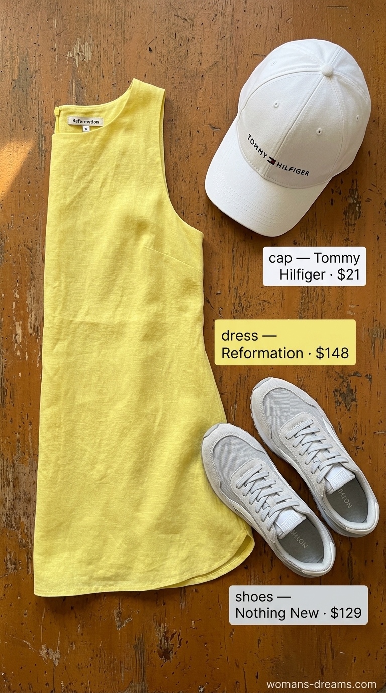 Lemon yellow linen t-shirt dress for casual weekend style in 2026. Comfortable and modern.