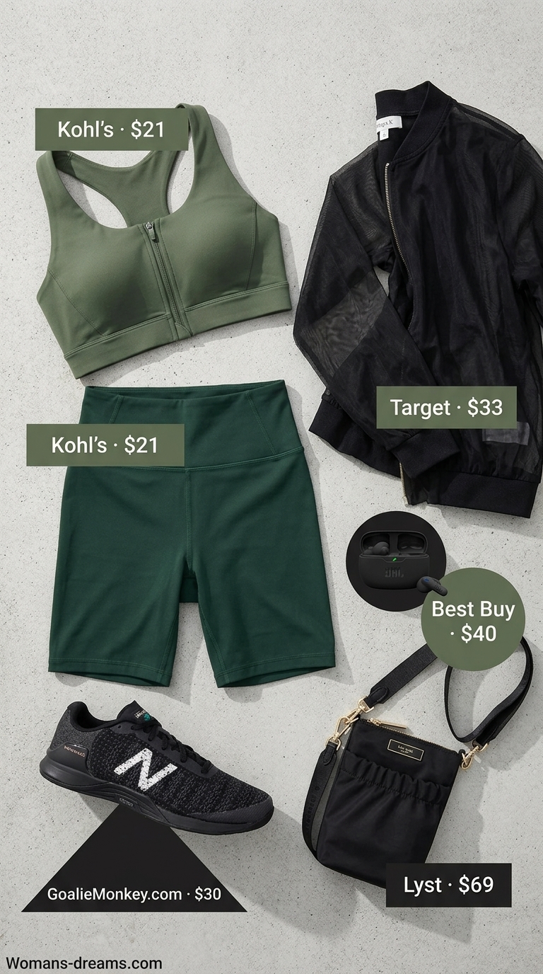 Olive green shorts & zip bra set: summer matching set activewear for women 2026. For core workouts or circuit training.