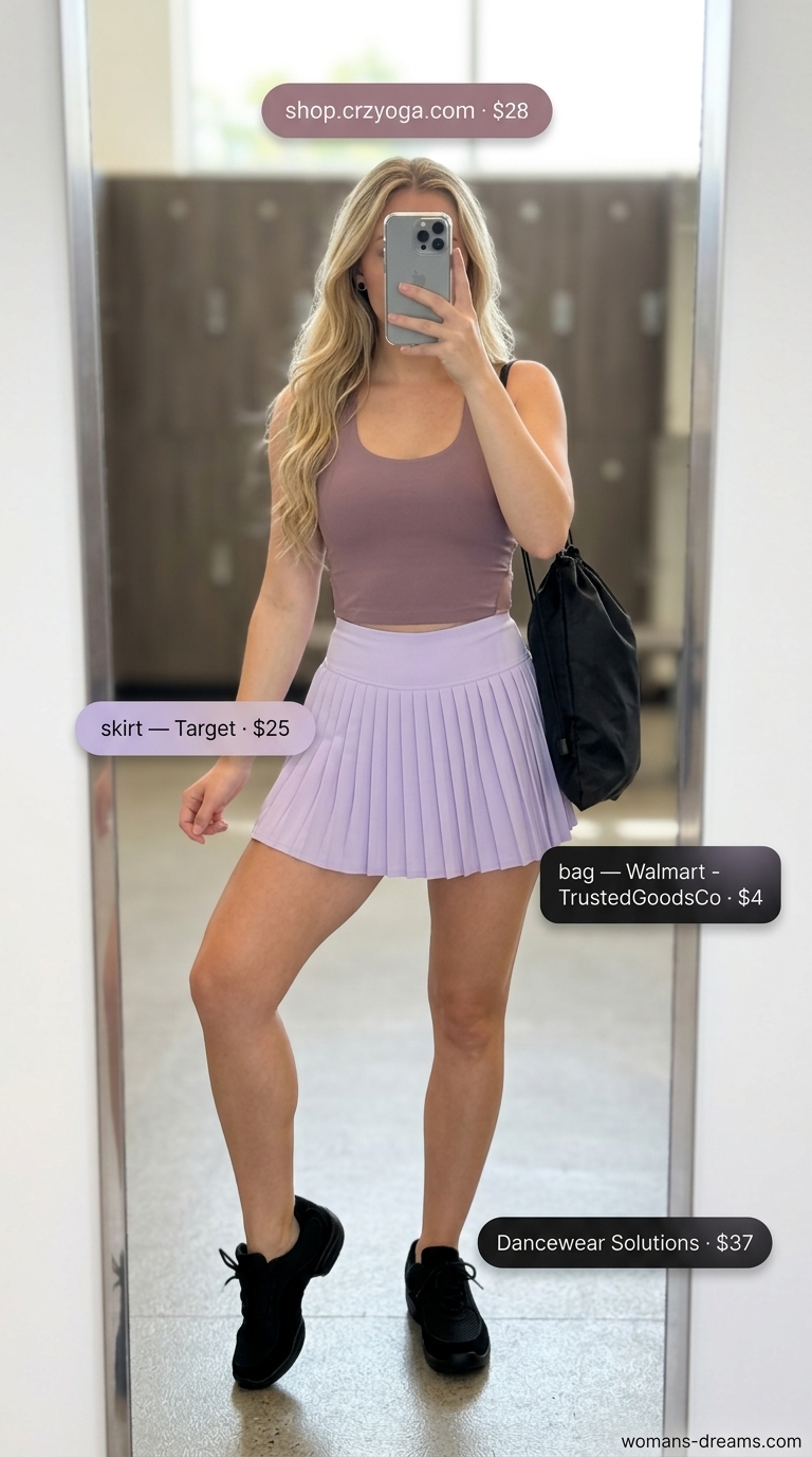 Playful lavender summer matching set activewear for women 2026, ideal for dance class and studio workouts with a halter neck sports bra.