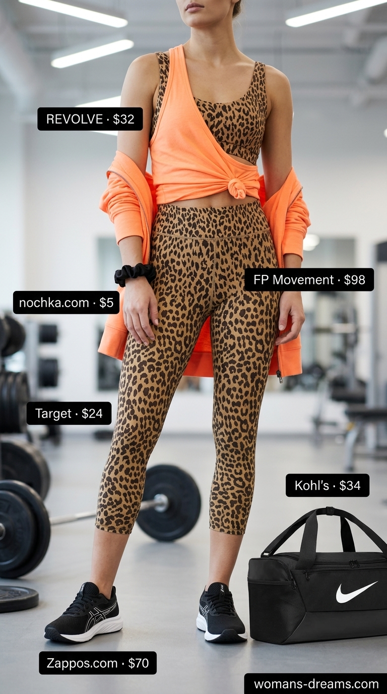 Bold leopard print summer matching set activewear for women 2026, perfect for gym class and studio workouts with capri leggings.