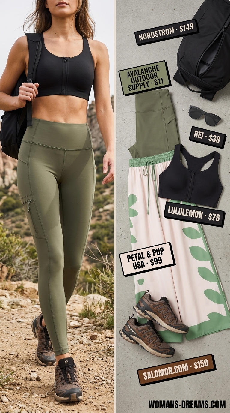 Olive green summer matching set activewear for women 2026, ideal for outdoor training and adventure fitness with cargo leggings.