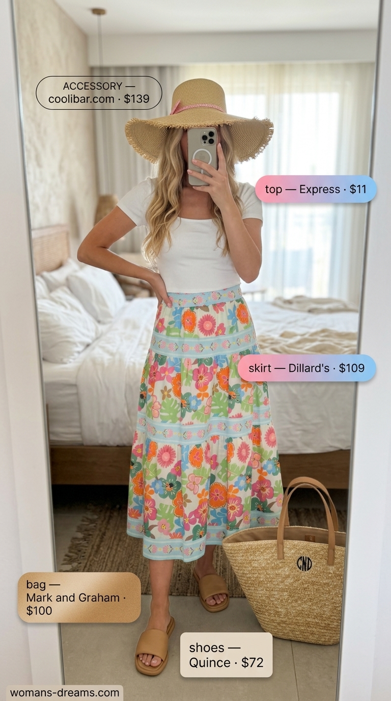 Pastel floral midi skirt and ribbed crop top for summer must have wardrobe outfits for women 2026.