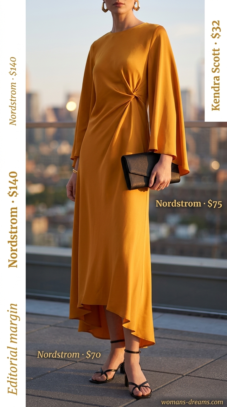 Mango orange wrap dress with black accessories for summer must have wardrobe outfits for women 2026.