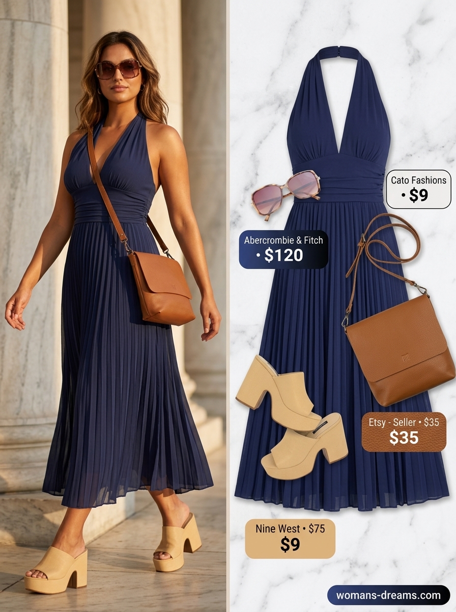 Olive green linen pants outfit for women 2026. Chic city sightseeing style with platform sandals.