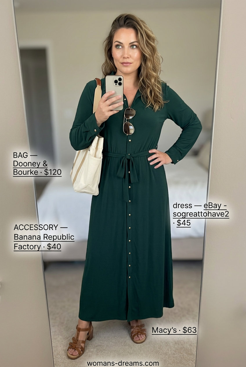 Safari chic khaki utility dress for summer outfits for women with blonde hair 2026. Adventurous daytime exploration look.