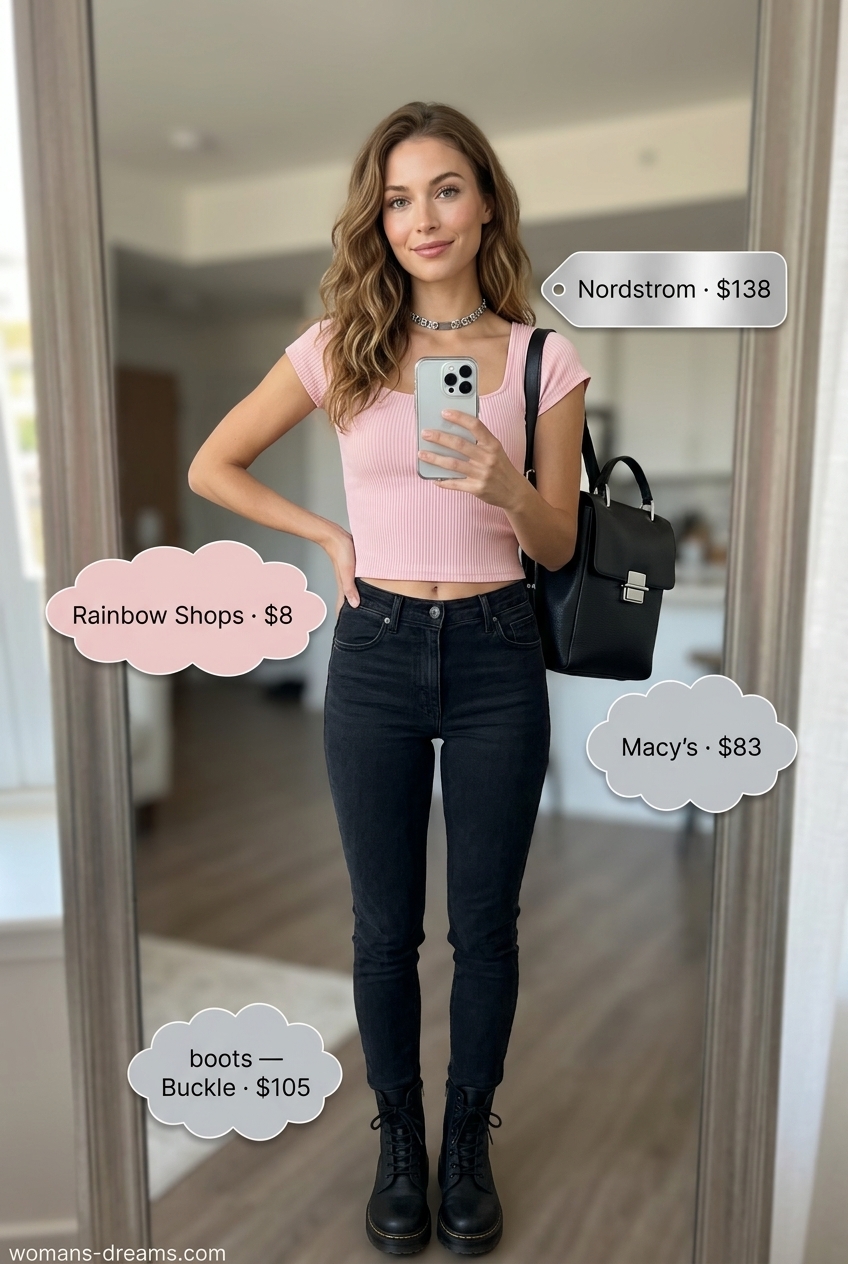 Trendy summer square neck outfits for women 2026: Blush pink cargo set, combat boots for drinks.