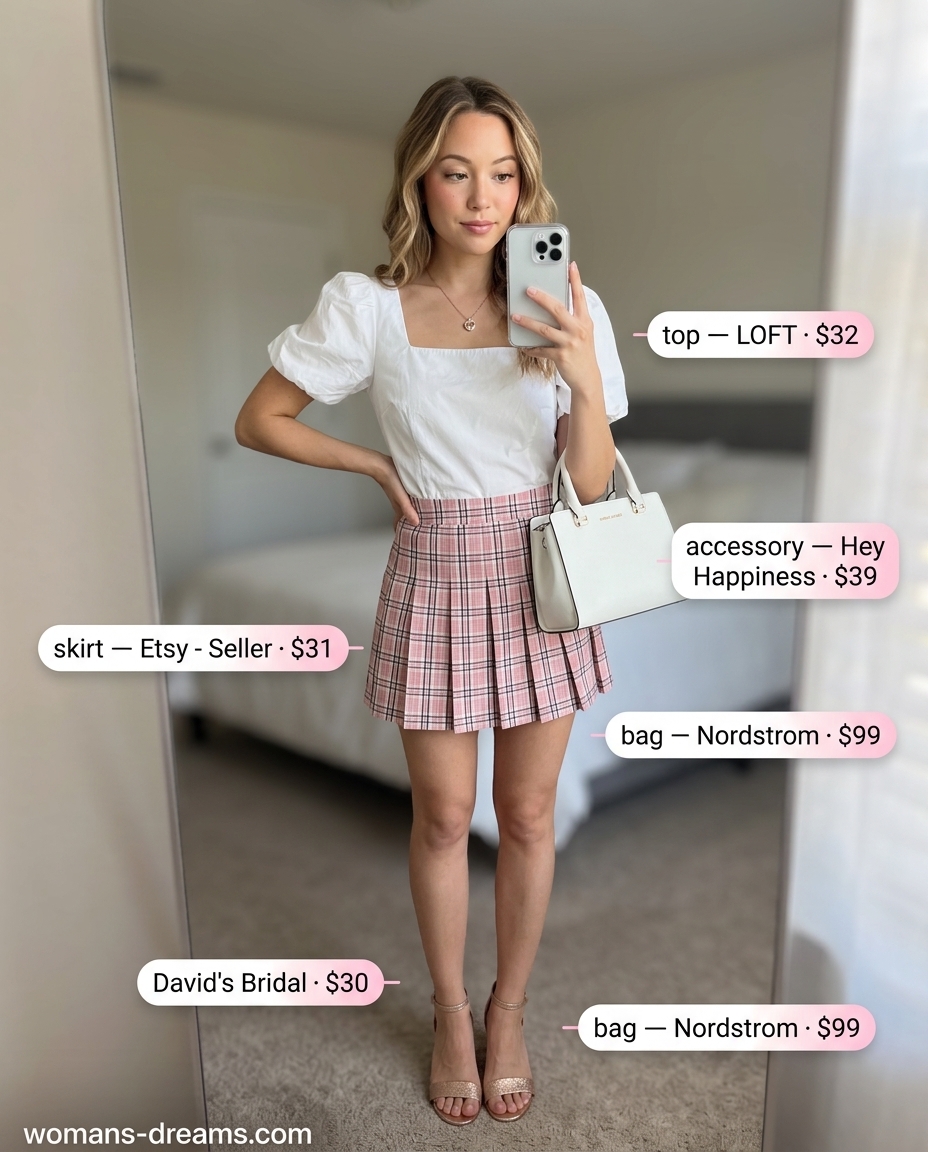 Sweet blush pink ultra-mini skirt outfit for women 2026, perfect for date nights and summer romance.