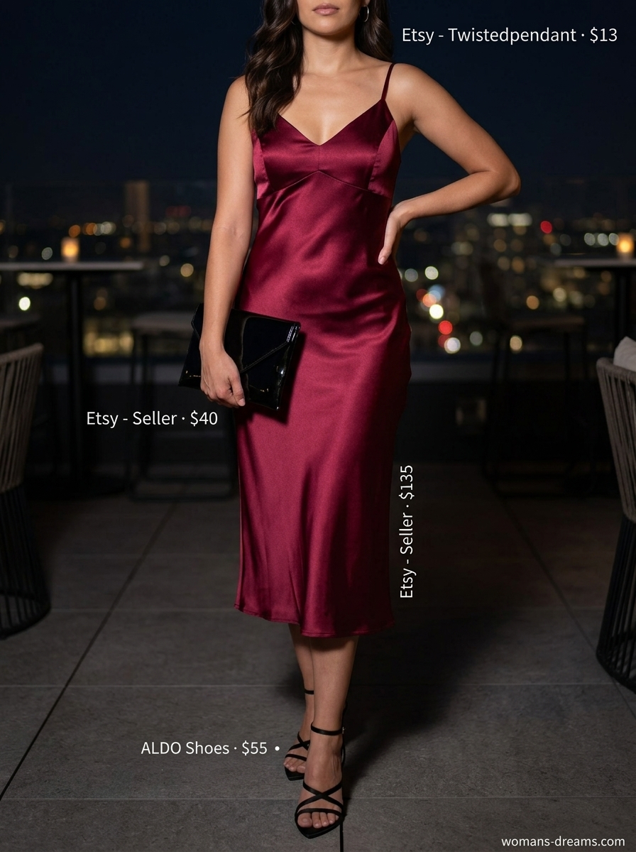 Elegant berry red v-neck slip dress for women 2026, perfect for date nights.