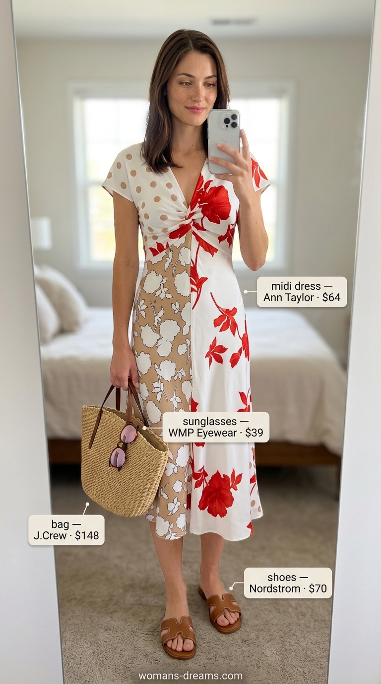 Tall women summer midi outfits 2026: Natural beige midi dress for casual outings and relaxed summer days.