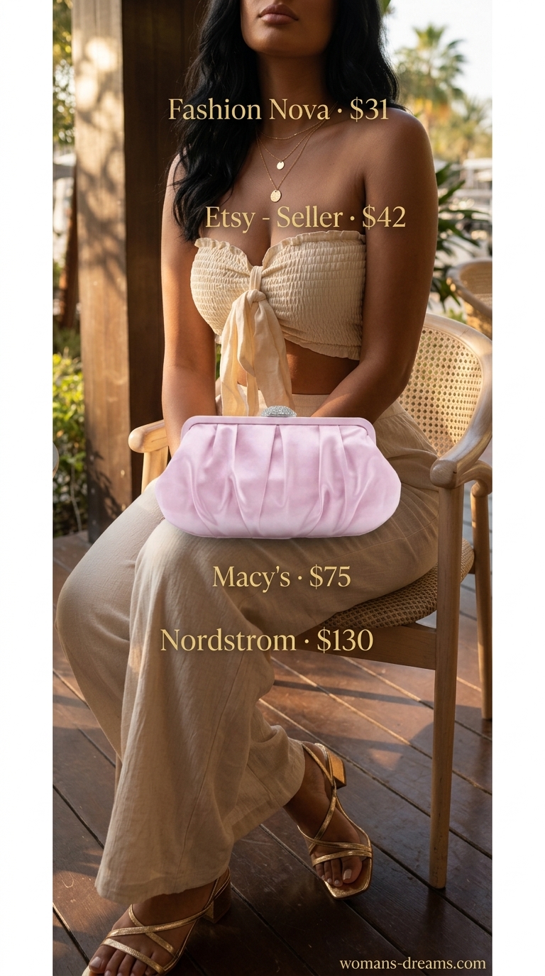 Champagne slip dress with gold accessories, a glamorous trendy summer matching set outfit for women 2026.