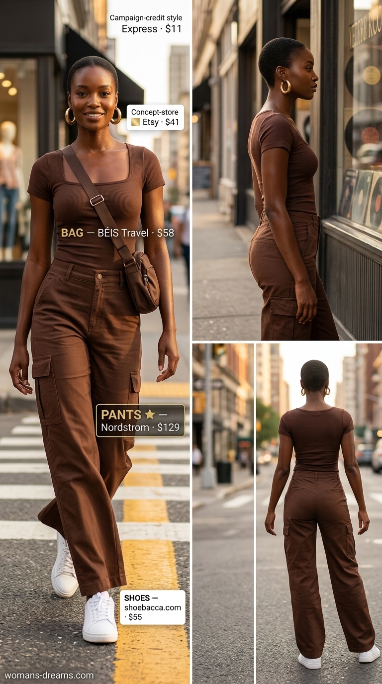 Trendy Summer Outfits 2026: Cargo Pants & Crop Top Trendy summer shopping day outfits for women 2026: Cargo pants, ribbed crop top, and platform sneakers for an urban street style look.