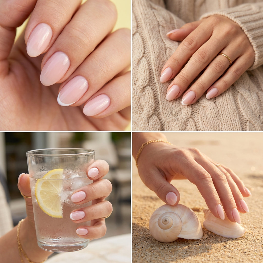 Almond summer nails 2026 for fair skin: Subtle pink micro French almonds for polished daily wear.