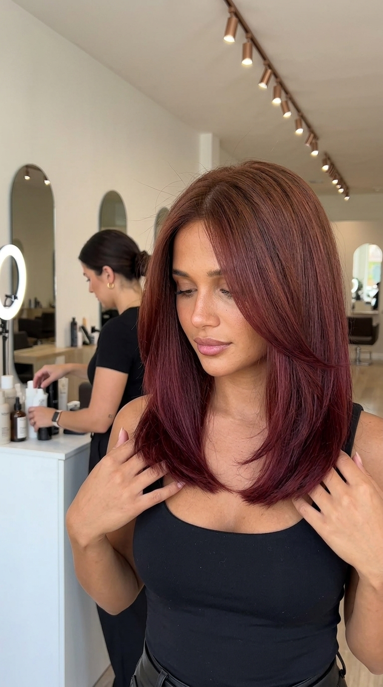 medium auburn deep red melt with red-violet undertones for evening events