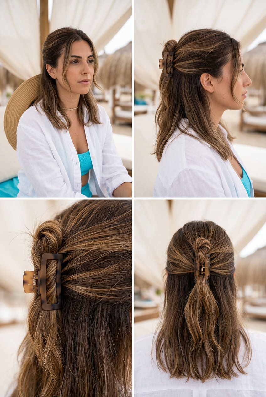Modern Claw Clip Twist: Effortless Hairstyle 2026 medium natural brunette modern claw clip twist for errands