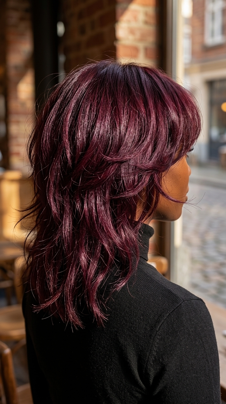 medium shag deep burgundy with plum undertones for summer 2026