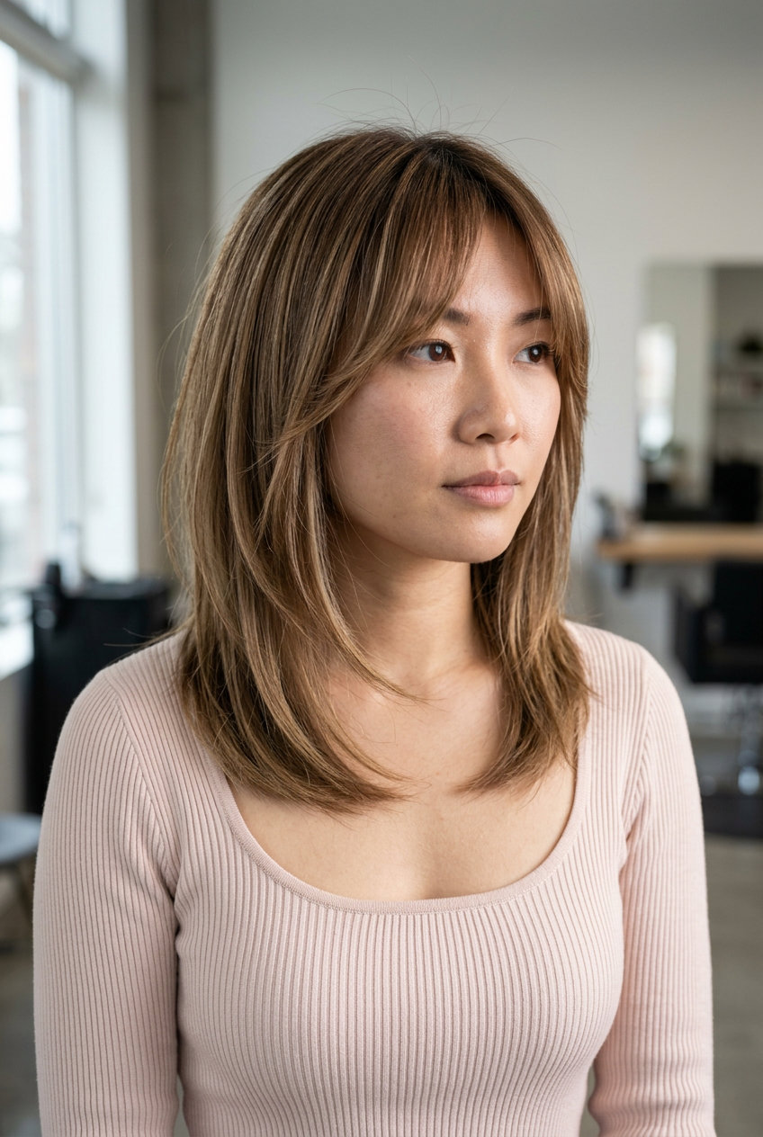Soft Shag for Thin Fine Hair 2026 collarbone-length shag with internal layers and curtain bangs for summer